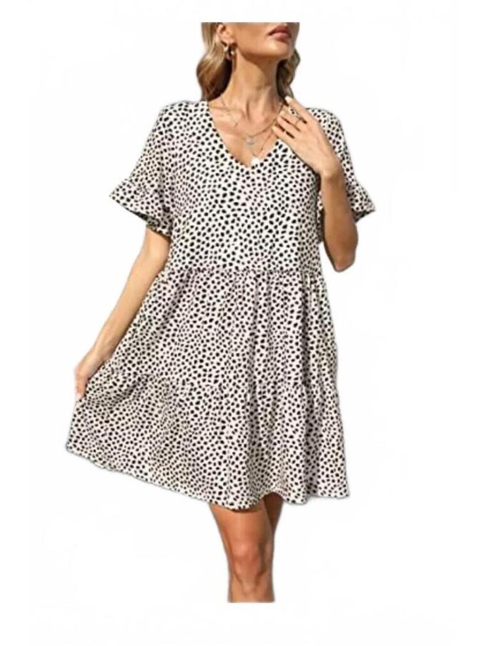 NCLOOK Womens Large Loose Ruffle Mini Dress Cheeta Spots NWT